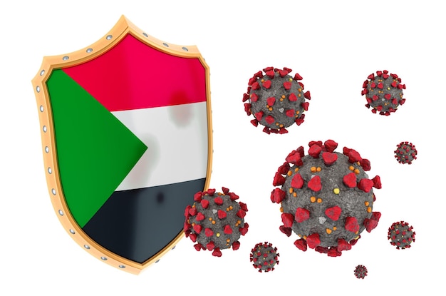 Защита Судана от 3D-рендеринга коронавируса изолирована на белом фоне