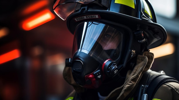 Protective gear detail firefighter ready blurred station back