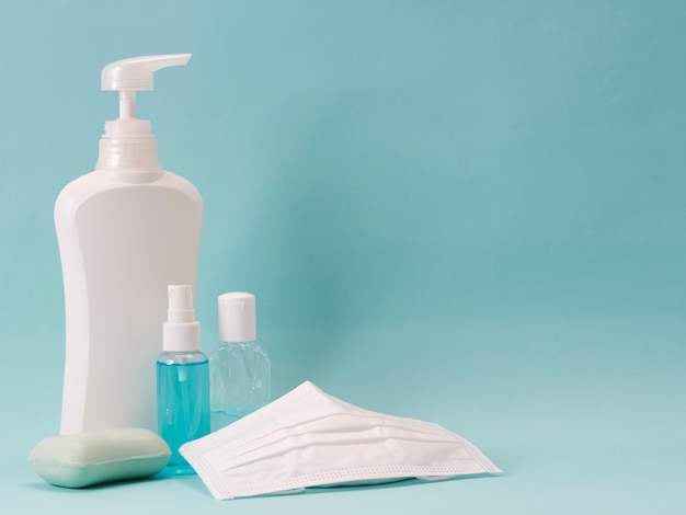 Photo protective mask and hand sanitizer.