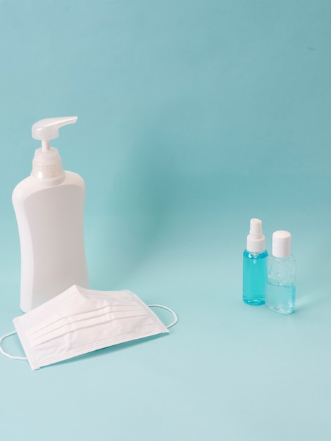 protective mask and hand sanitizer.
