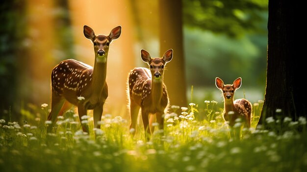 Photo protective mother deer amidst nature