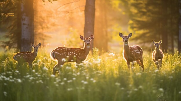 Photo protective mother deer amidst nature