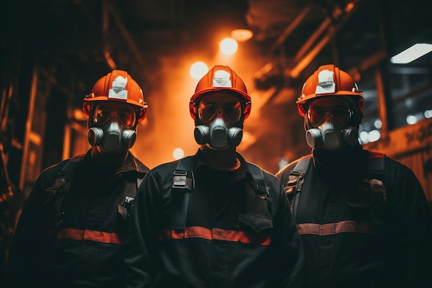 Protective workwear mask equipment and teamwork at night