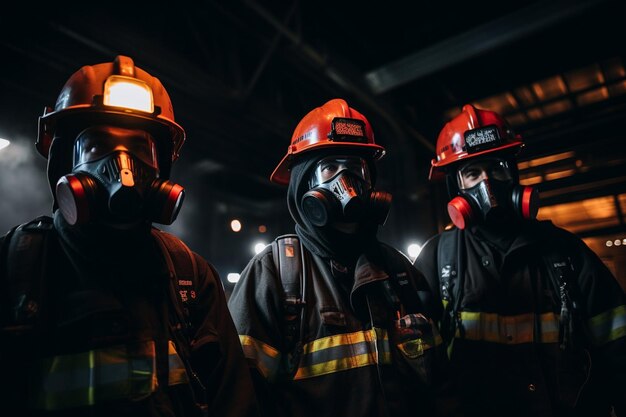 Protective workwear mask equipment and teamwork at night