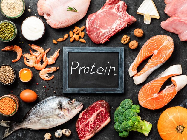 Photo protein sources concept top view or flat lay