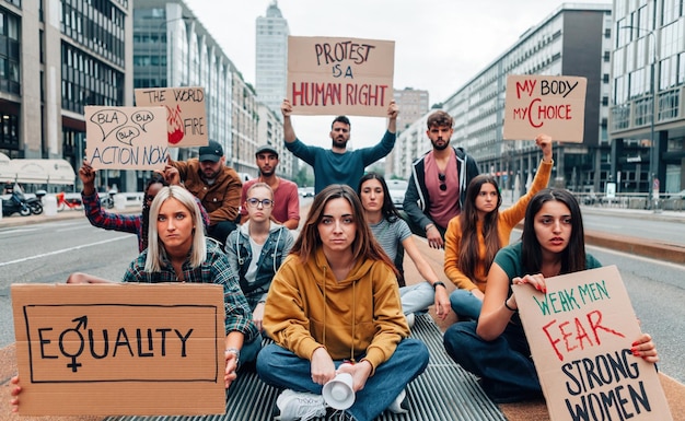 Protest against climate change in the street background photo