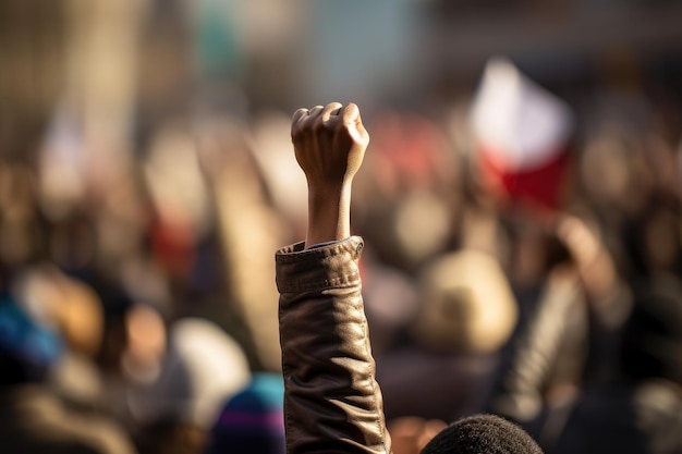 Протест против правительства в Париже, Франция Демонстранты подняли руки Поднятый кулак протестующего на политической демонстрации