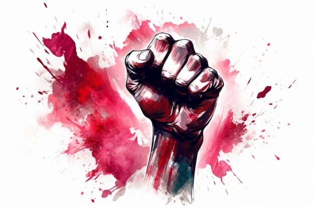 Protest Fist Unleashed A Modern Ink Painting Generative AI