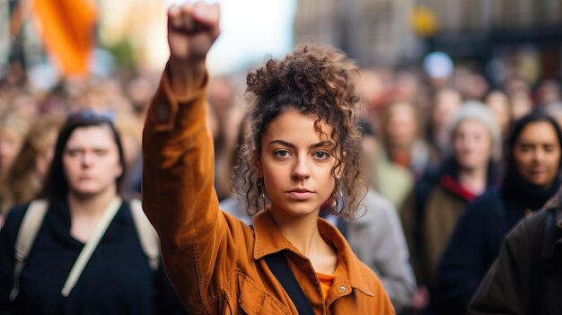 Photo protest march on city street