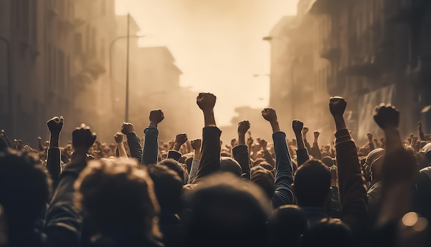 Protesten in Israël, mensen met opgeheven vuisten staan op straat