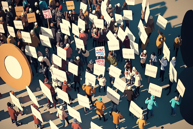 Foto protesterende individuen mannen en vrouwen die zonder borden en een megafoon protesteren bij een demonstratie of bijeenkomst