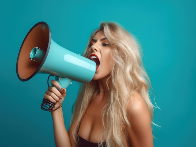 Photo protesting australian woman with megaphone