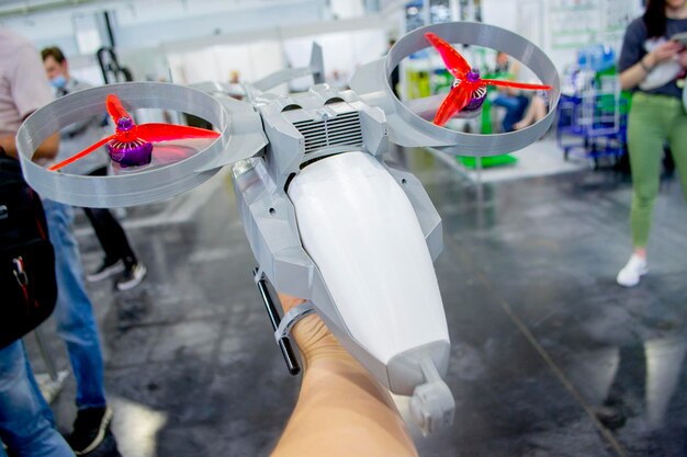 Prototype model helicopter printed on 3d printer closeup