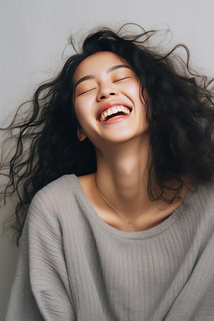 A protrait of happy woman smile on cozy sweater