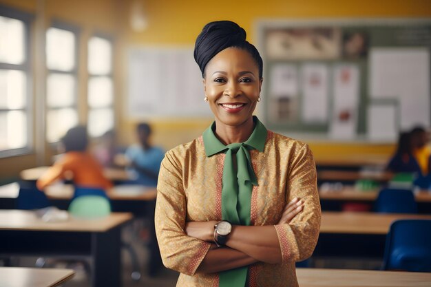 Proud afro american teacher looking at camera