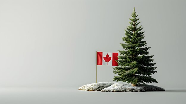 proud canadian flag and pine tree 3d flat icons representing canadas natural beauty and pride