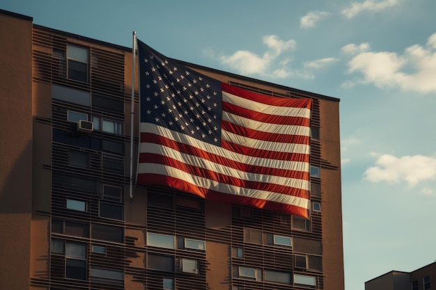 Photo proud display americas flag hanging triumphantly from a building ar 32