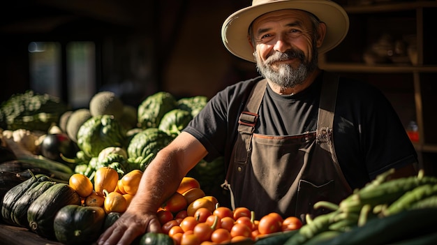 Proud Farmer at Local Produce Stand