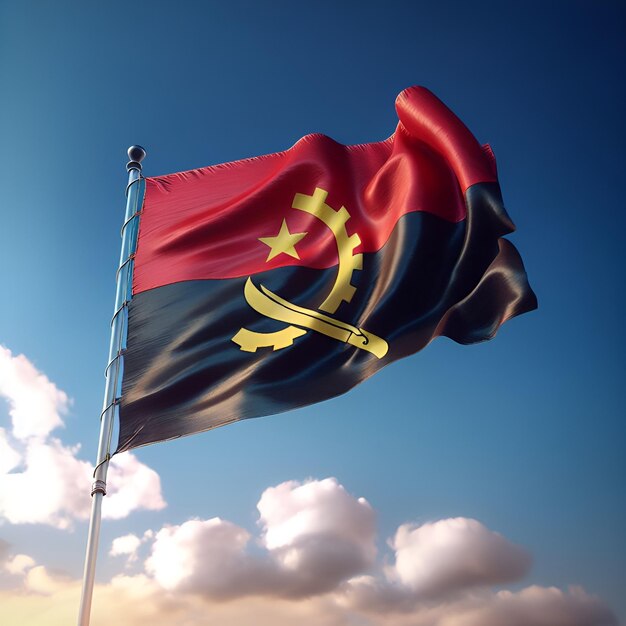 Photo proud flutter of the angola flag against the sky