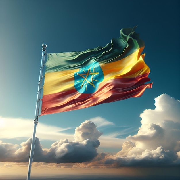 Proud Flutter of the Ethiopia Flag Against the Sky