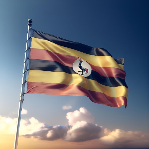 Proud Flutter of the Uganda Flag Against the Sky