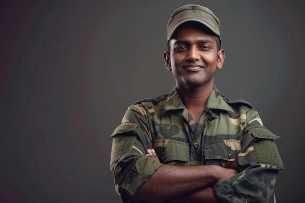 Photo proud indian soldier in uniform with confident smile