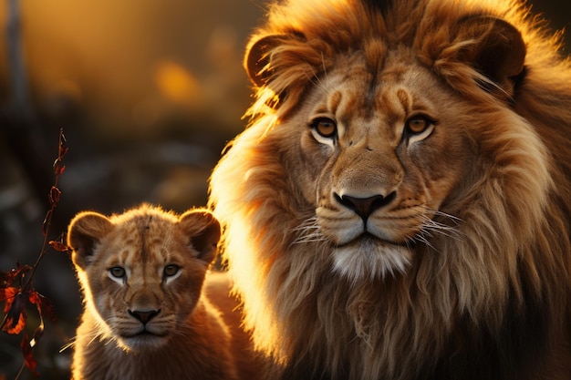 Proud lion and her son generative IA