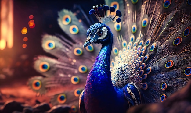 A proud peacock displaying its beautiful feathers