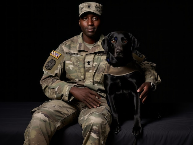 Photo proud service dog assisting its owner with a disability