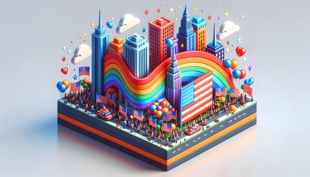 Proudly Celebrating Independence 3D Icon Parade in Vibrant US Independence Day Poster Theme
