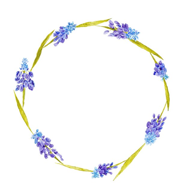 Provençaals zomervignet met paarse bloemen op cirkelvorm voor bruiloftsontwerp voor kaartuitnodigingen