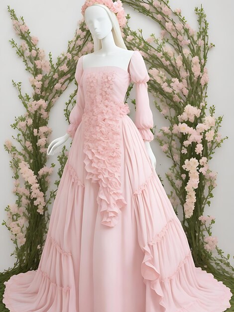 Provencestyle dress pink lace evening dress fashion illustration