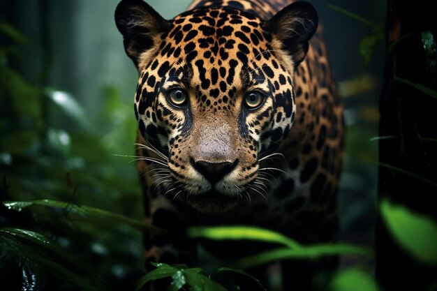 Photo a prowling jaguar in a south american rainforest