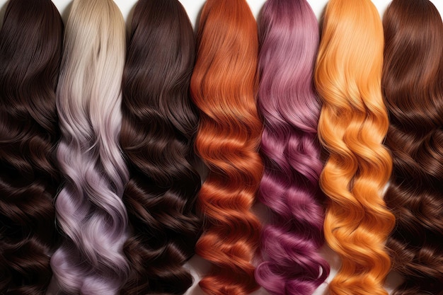 Pruiken Met Lang Haar In Verschillende Kleuren Bruin Zwart Rood Blond Paars En Bruin Generatieve AI