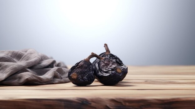 Photo prunes on a wooden background ai generative