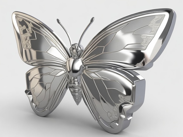 Photo psd 3d chrome metal of y2k butterfly icon