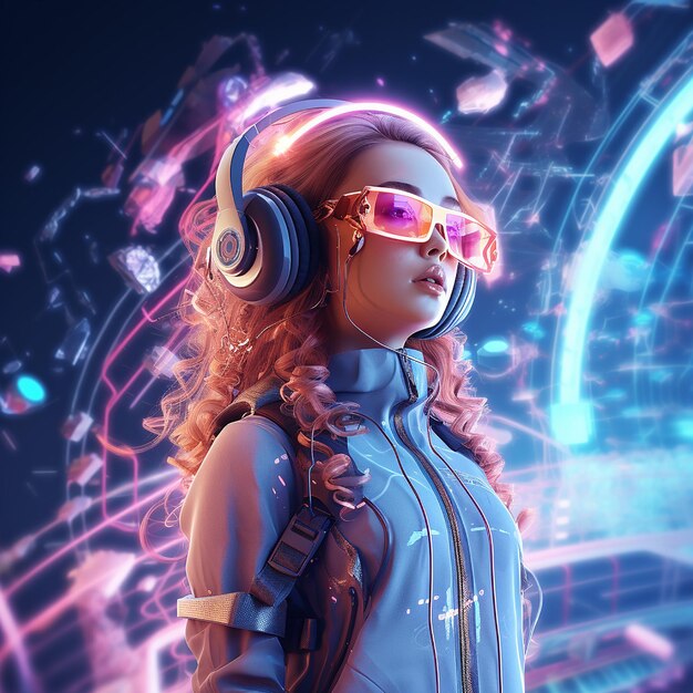 Foto illustrazione psd 3d di un personaggio futuristico del metaverso con tecnologia virtuale e digitale