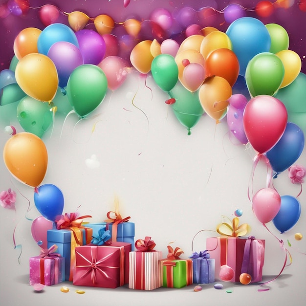 PSD birthday background with balloons and gifts wallpaper