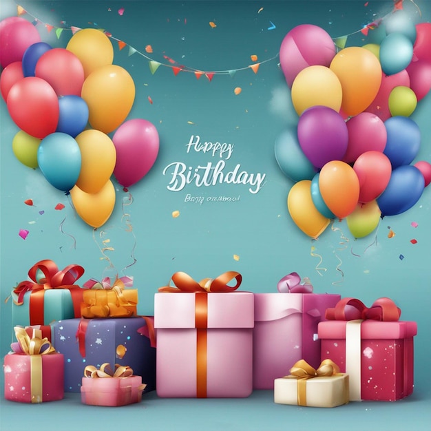 PSD birthday background with balloons and gifts wallpaper