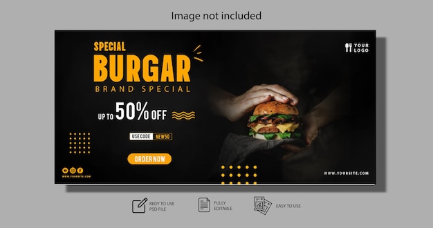 PSD burger Facebook banner for resturant