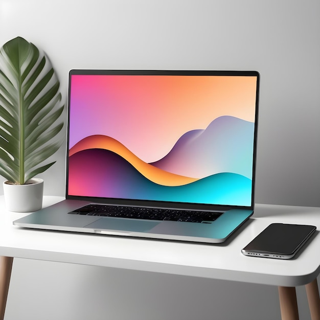 PSD digital device screen mockup vector with laptop and smartphone with gradient wallpapers