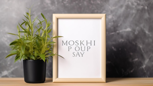 PSD editable picture frame mock up with plant
