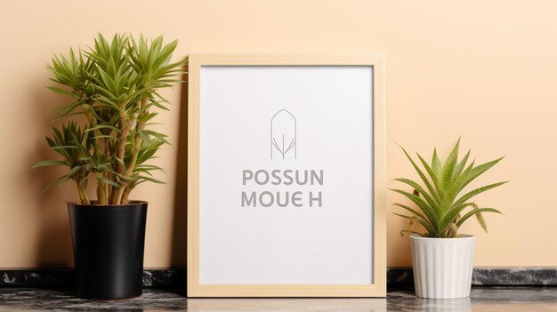 PSD editable picture frame mock up with plant