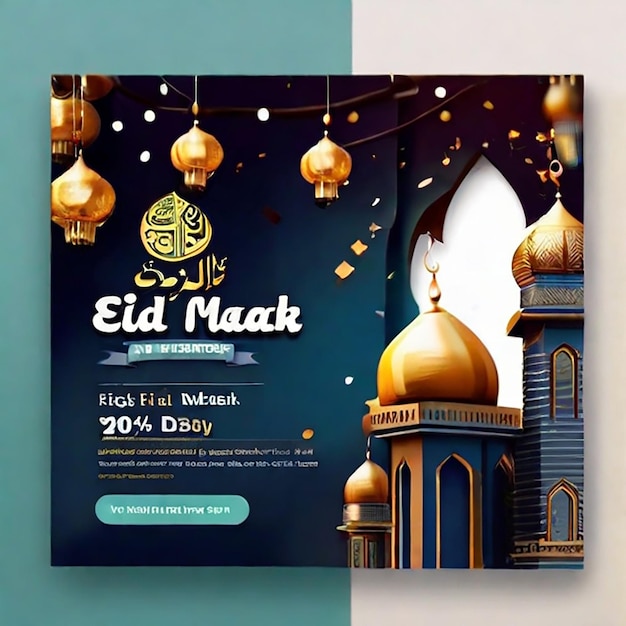 Foto post sui social media del festival islamico di eid mubarak del psd