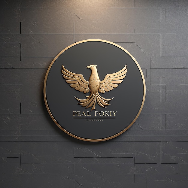 PSD embossed logo mockup on wall