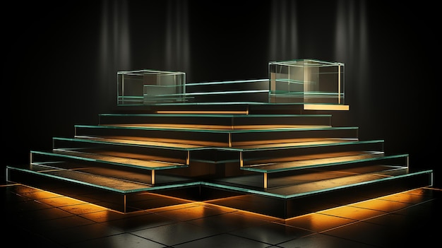 Foto psd_empty_green_and_gold_cubes_podium_for_cosme