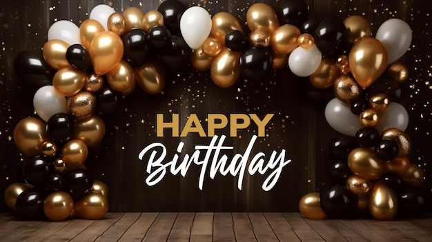 PSD Happy birthday realistic black background