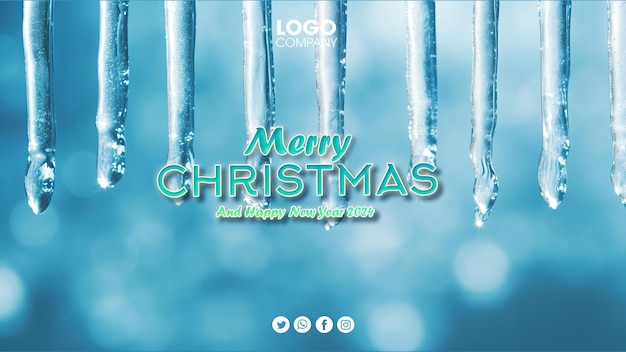 PSD Merry Christmas card with Christmas Landscape
