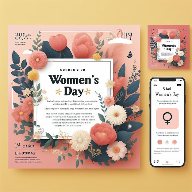 PSD пост в социальных сетях для женского дня и квадратный флаер или дизайн шаблона веб-баннера