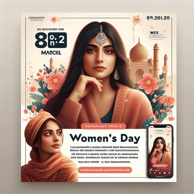 PSD social media post for womens day and square flyer or web banner template design